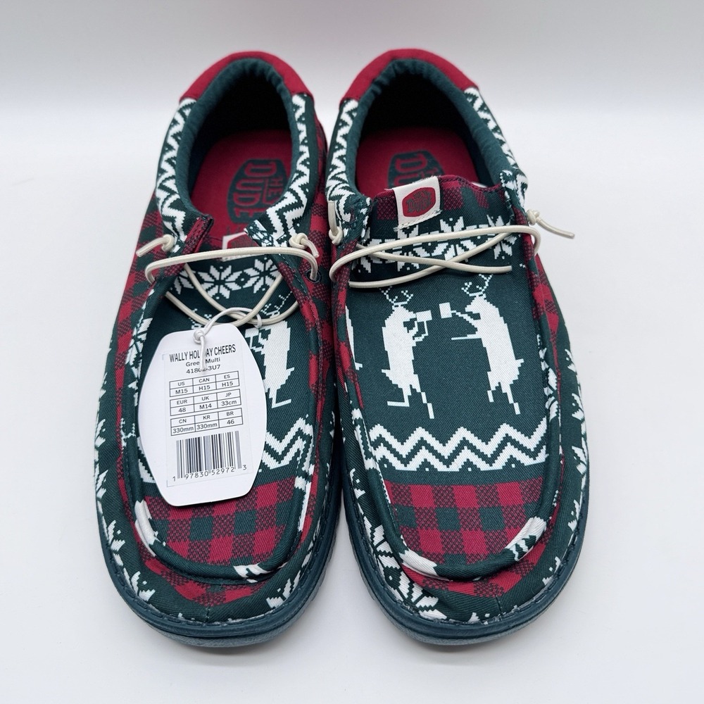 Hey Dude Wally Holiday Cheers Green Multi Shoes Men's Size 15